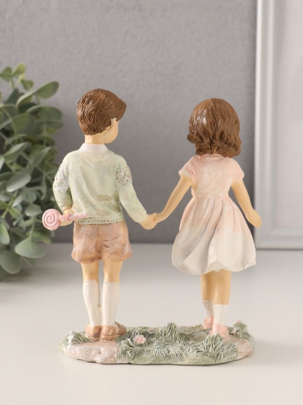 Сувенир полистоун  Сувенир полистоун "Лучшие друзья на прогулке" розово-зелёный 13х6х15,5 см