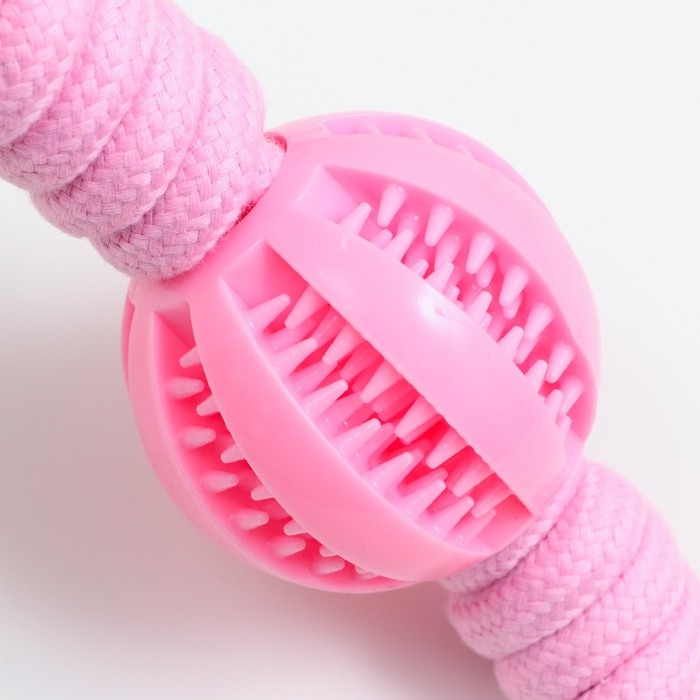 Игрушка канатная плетёная с мячом, до 35 см, до 115 г, розовая Игрушка канатная плетёная с мячом, до 35 см, до 115 г, розовая