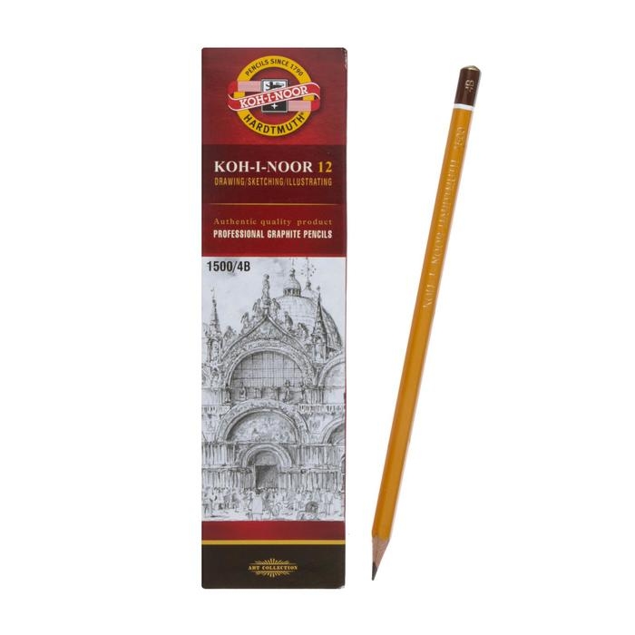 Карандаш чернографитный 2.5 мм, Koh-I-Noor 1500 4B, профессиональный, L=175 мм Карандаш чернографитный 2.5 мм, Koh-I-Noor 1500 4B, профессиональный, L=175 мм