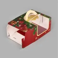 Коробка для бенто-торта &laquo;Красные и золотые шары&raquo;, 15,5 х 15,5 х 10 см