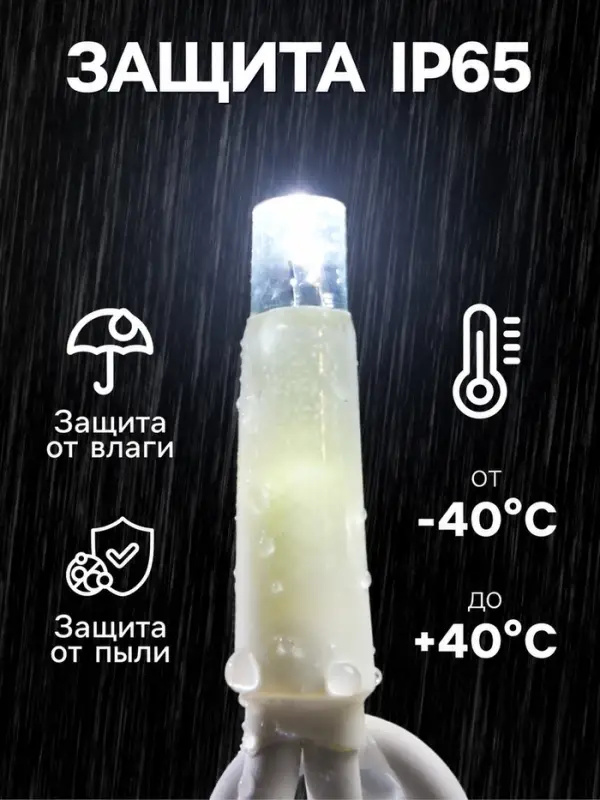 Гирлянда &laquo;Бахрома&raquo; 3&times;0.6 м, IP65, УМС, белая нить каучук, 144 LED, свечение белое, мерцание, 220 В