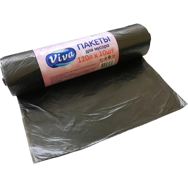 Мешки для мусора ПНД 120л 15 мкм 10шт/рул черные 70х110см