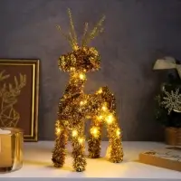 Светодиодная фигура из мишуры &laquo;Олень золотистый&raquo; 34&times;16 см, 20 LED, батарейки AG10&times;3 (в комплекте), свечение тёплое белое