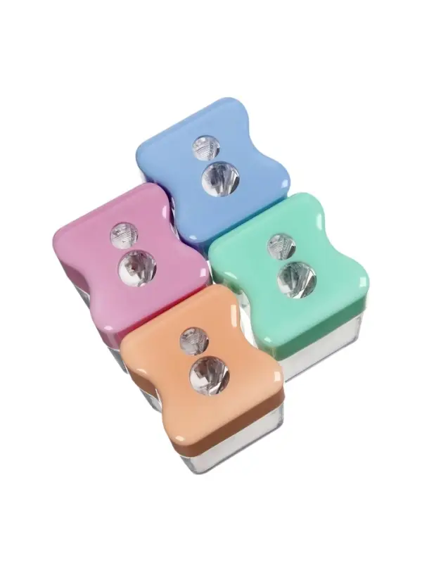 Точилка ErichKrause Wave Duo Pastel Bloom, 2 отверстия, с контейнером, МИКС