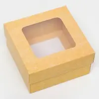 Коробка подарочная складная, упаковка, крышка - дно, с окном, крафт, 10×10×5 см