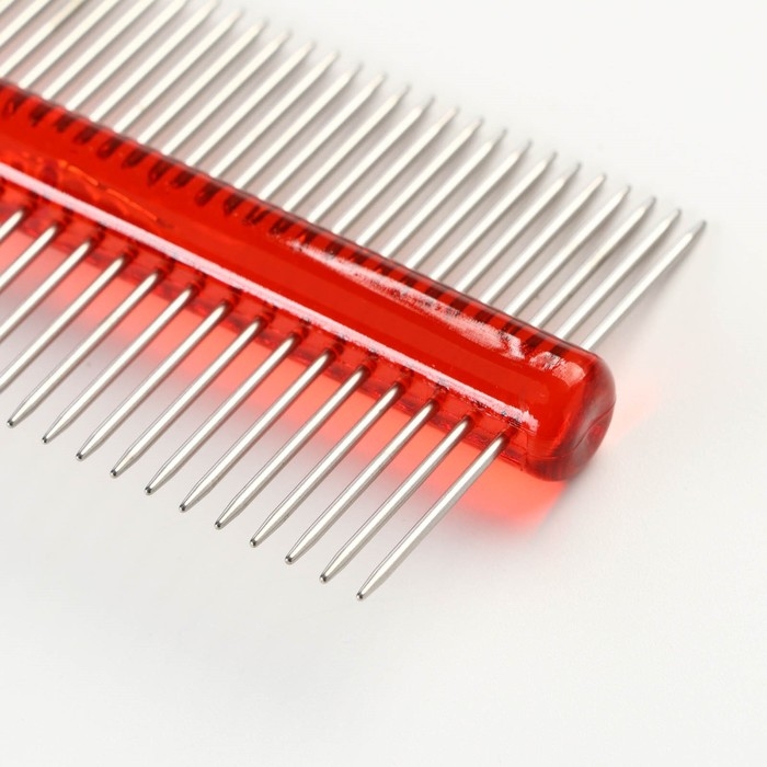 Расчёска для шерсти  Расчёска для шерсти "Пузырьки" двухсторонняя, прозрачная, 19,5 х 5,6 см, красная