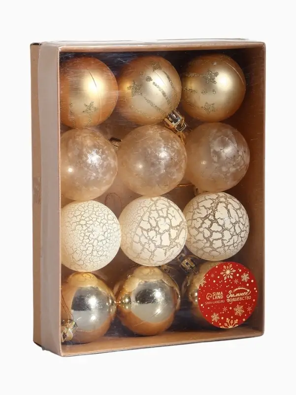 Ёлочные игрушки &laquo;Морозный день&raquo;, шары новогодние, набор 12 шт., d=5 см, МИКС