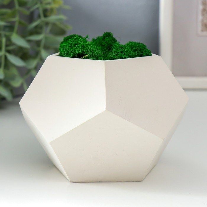 Кашпо бетонное  Кашпо бетонное "Пятиугольник" высота 8 см белое со мхом (мох зеленый стабилизированный)