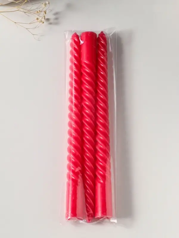 Набор свечей витых 25 см, 3 шт., 57 г, 5 ч, красный