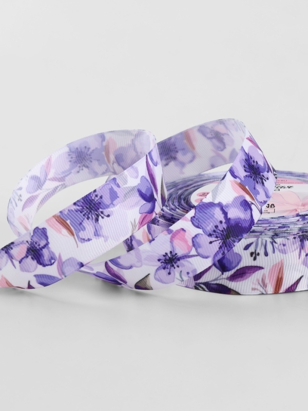 Лента репсовая 25мм*25±1ярд(23м±1м) акварельные цветы АУ