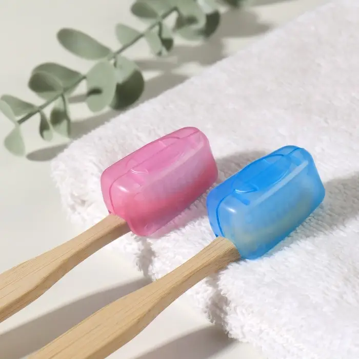 Колпачок - футляр для зубной щётки, набор - 2 шт., 3.8×2.2×1.8 см, розовый, голубой
