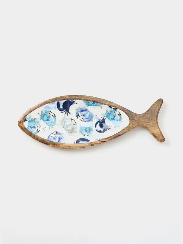 Блюдо в форме рыбки &laquo;Крабы&raquo;, 32&times;11.5&times;2 см, дерево манго