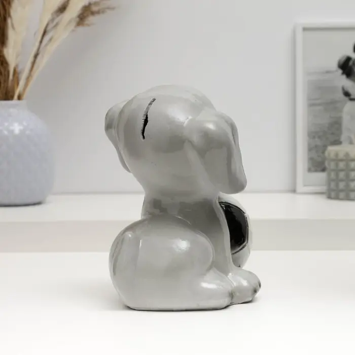 Копилка для денег «Щенок с мячом», гипс, серый, 17 см Копилка для денег «Щенок с мячом», гипс, серый, 17 см