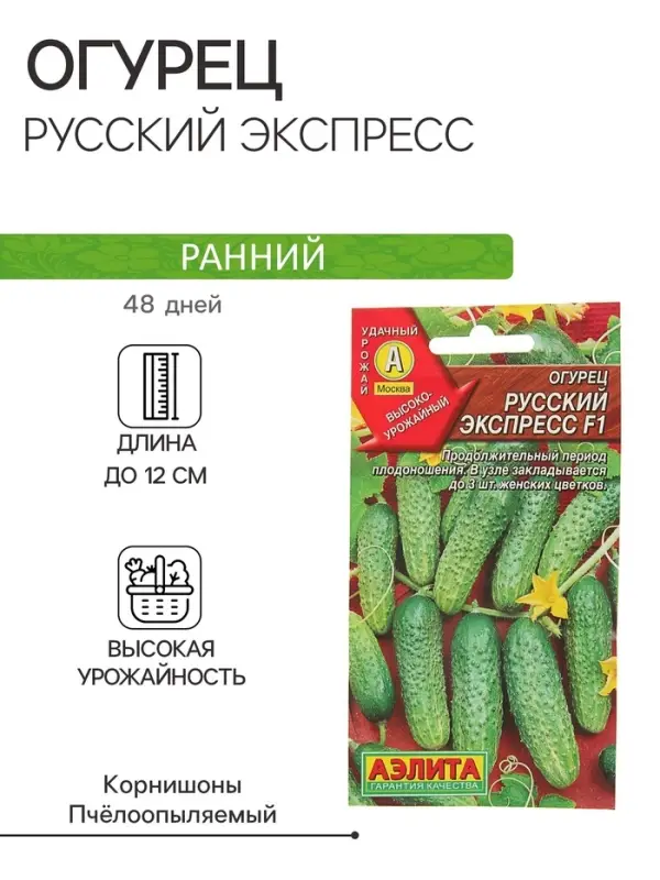 Семена Огурец Семена Огурец "Русский экспресс" F1, среднеранний, пчелоопыляемый, 10 шт.