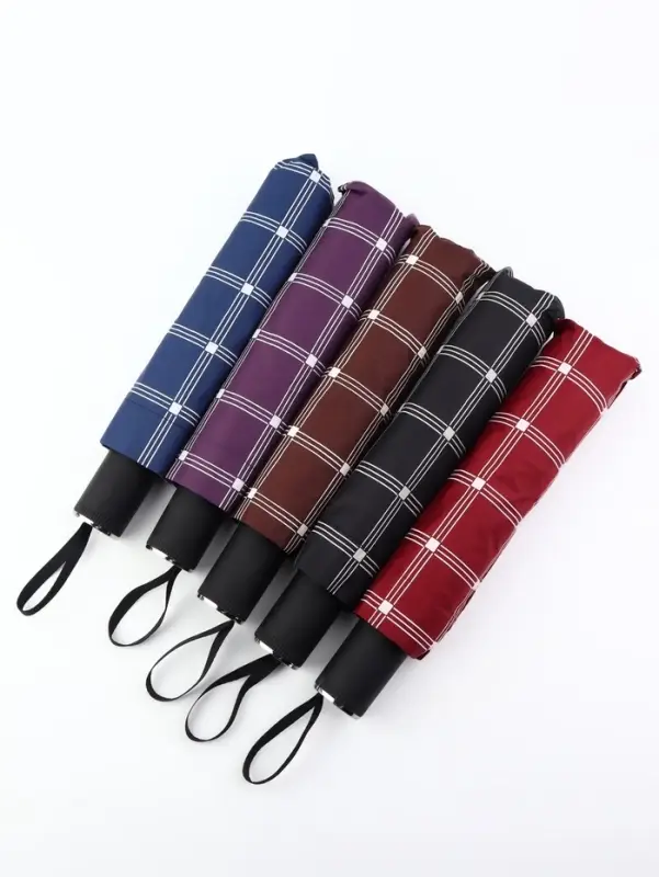 Зонт механический &laquo;Клетка&raquo;, эпонж, 4 сложения, 10 спиц, R=57/63 см, d=114 см, МИКС