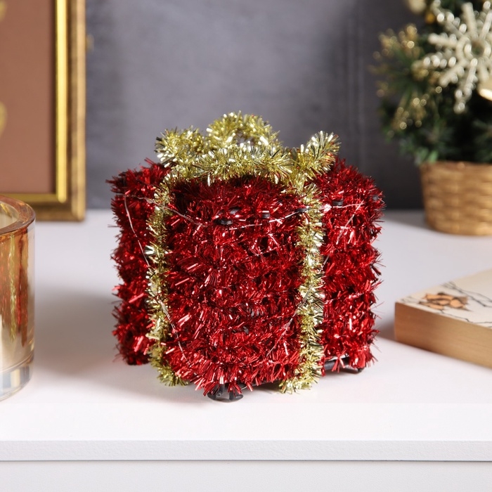 Светодиодная фигура из мишуры «Подарок красный» 12 × 9 см, 10 LED, батарейки AG10х3 (в комплекте), свечение тёплое белое Светодиодная фигура из мишуры «Подарок красный» 12 × 9 см, 10 LED, батарейки AG10х3 (в комплекте), свечение тёплое белое