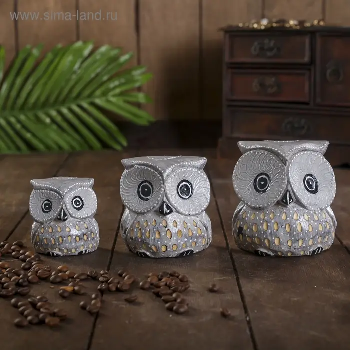 Сувенирный набор дерево Сувенирный набор дерево "Совы серые пятнистые" 6х19х8 см