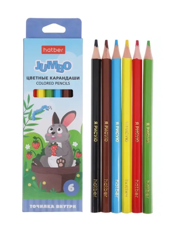 Карандаши 6цв, Hatber,, шестигр, толстые, с точил, коробка 82679