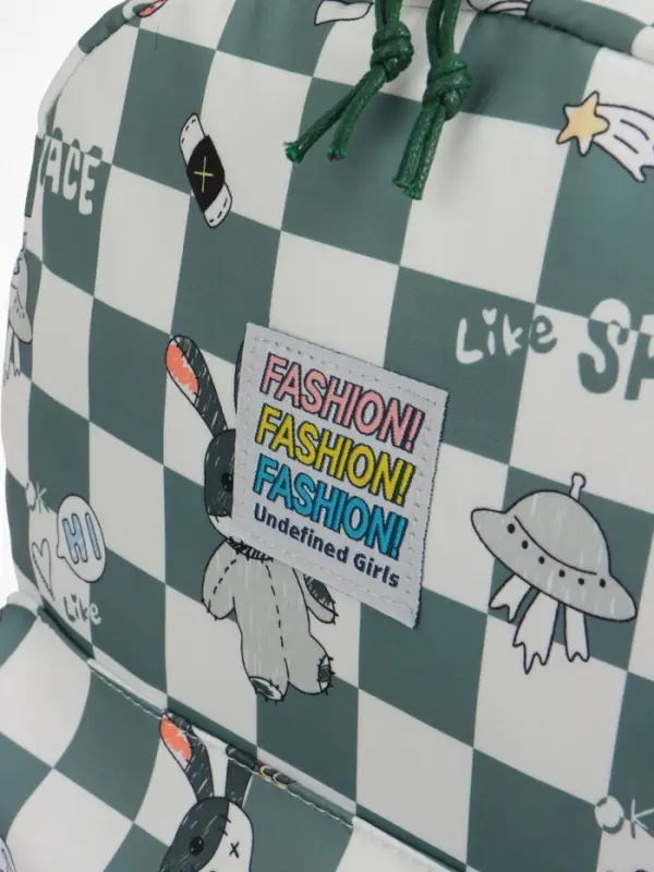 Рюкзак школьный на молнии, с карманами, в клетку, 28&times;11.5&times;40 см, зелёный