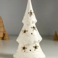 Сувенир керамика свет "Ёлочка и звёзды" белый с золотом 10,7х6,8х20 см