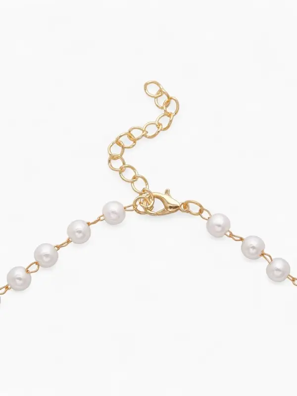 Колье с жемчугом &laquo;Сердце&raquo;, в круглых звеньях, d=0.6 см, белое в золоте, 36 см