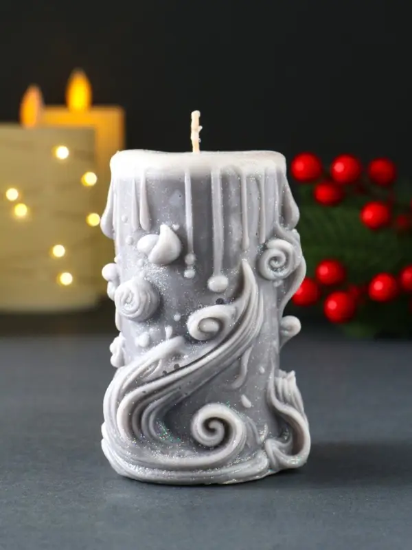 Свеча новогодняя столбик  Свеча новогодняя столбик "Волшебство" серый