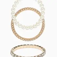 Браслет "Стиль" (набор 3шт) шар №8, со стразинками, тянется, цвет белый в золоте