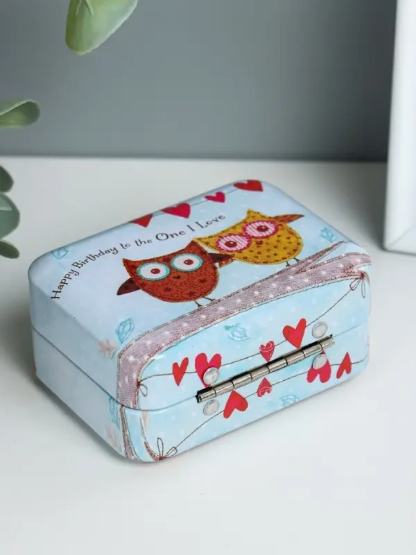 Шкатулка металл чемодан "Совушки на ветке" 5,5х7,5х3,5 см