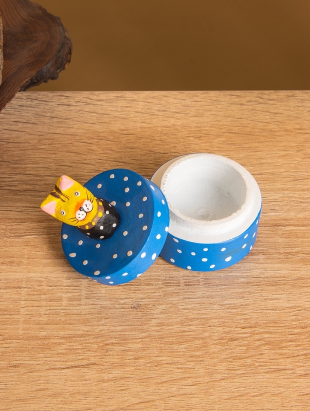 Сувенирная шкатулка «Котик», 5×5×7.5 +/- см, дерево, синяя Сувенирная шкатулка «Котик», 5×5×7.5 +/- см, дерево, синяя