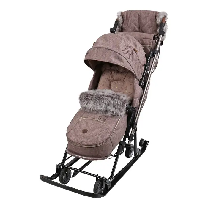 Санки - коляска Joy every day1, с чехлом для ног, муфта, цвет бежевый с мишками Санки - коляска Joy every day1, с чехлом для ног, муфта, цвет бежевый с мишками