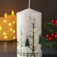 Свеча столб 70х140мм с декором, Дед мороз Свеча столб 70х140мм с декором, Дед мороз