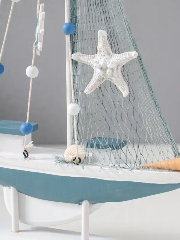 Сувенир дерево "Парусник с якорем и морской звездой" бело-голубой 21,5х4,5х36 см