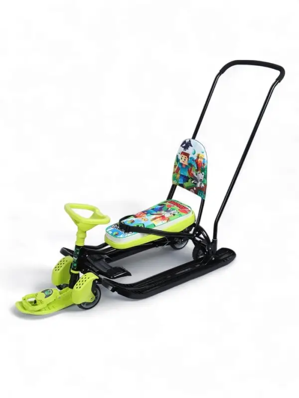 Снегокат «Пиксели», с родительской ручкой, со спинкой, зелёный, ТС6-СЛ/ПК Snow Cat Снегокат «Пиксели», с родительской ручкой, со спинкой, зелёный, ТС6-СЛ/ПК Snow Cat