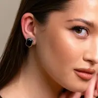 Серьги клипсы для ушей QF &laquo;Винтаж&raquo;, чёрная в чернёном серебре