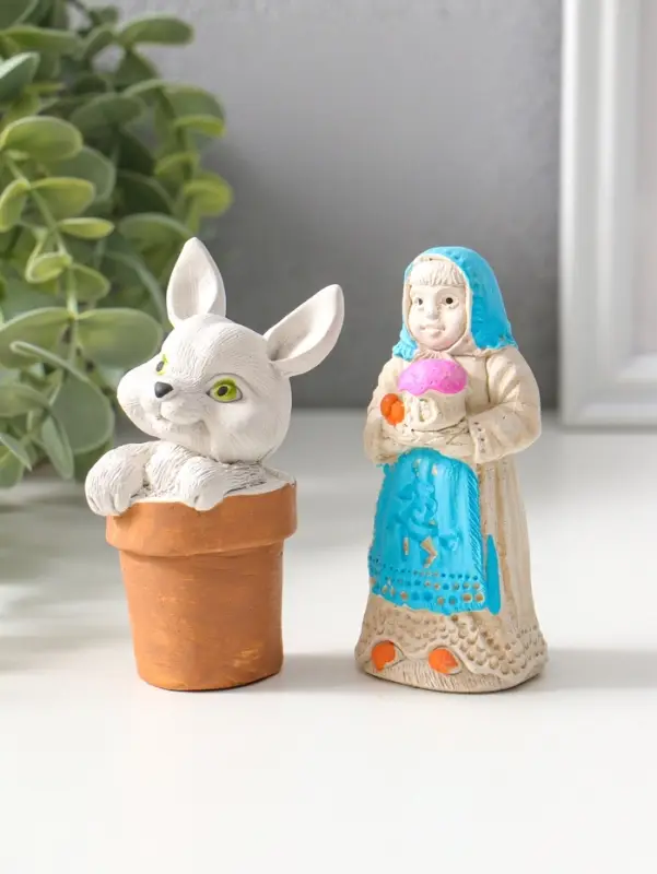 Статуэтки набор 2шт  "Пасхальный №2" девушка 9х4 см, заяц 9х5 см