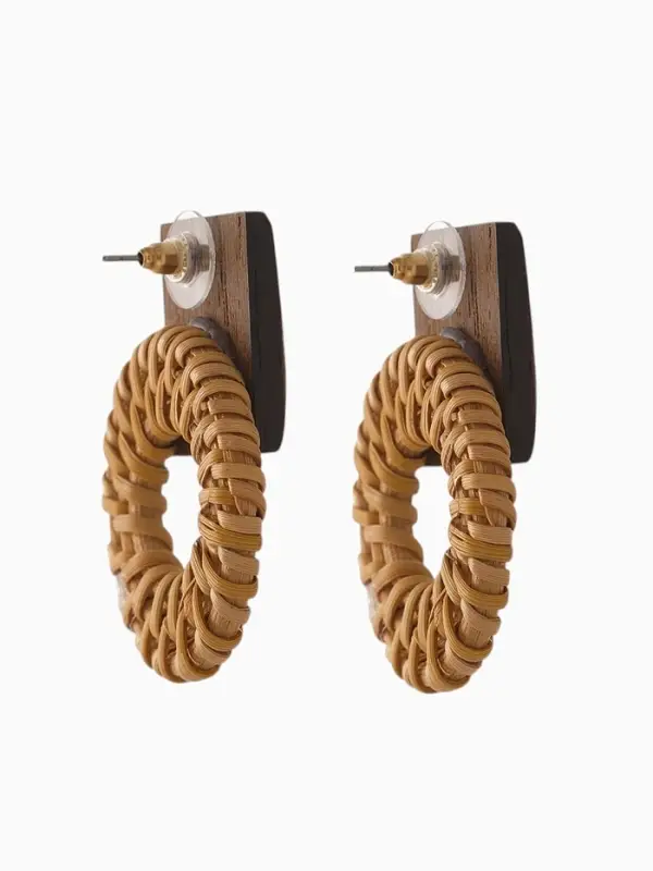 Серьги из дерева &laquo;Ваканда&raquo;, кольцо в квадрате, бежево-коричневые