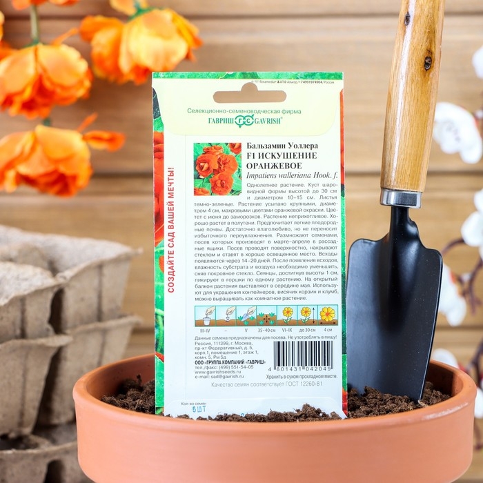 Семена цветов Бальзамин  Семена цветов Бальзамин "Уоллера Искушение оранжевое" F1, О, 4 шт.