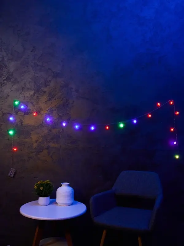 Гирлянда &laquo;Нить&raquo; 3 м с насадками &laquo;Шарики&raquo;, IP20, прозрачная нить, 20 LED, от батареек АА&times;3, свечение мульти