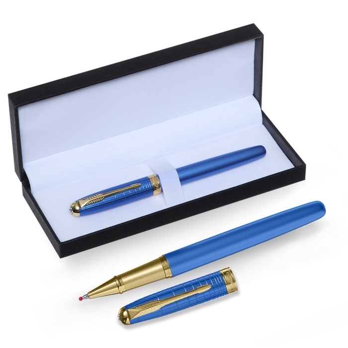 Ручка подарочная роллер, в кожзам футляре, корпус синий, золото Ручка подарочная роллер, в кожзам футляре, корпус синий, золото