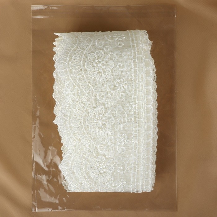 Кружево на сетке, 90 мм × 11 ± 1 м, цвет белый Кружево на сетке, 90 мм × 11 ± 1 м, цвет белый