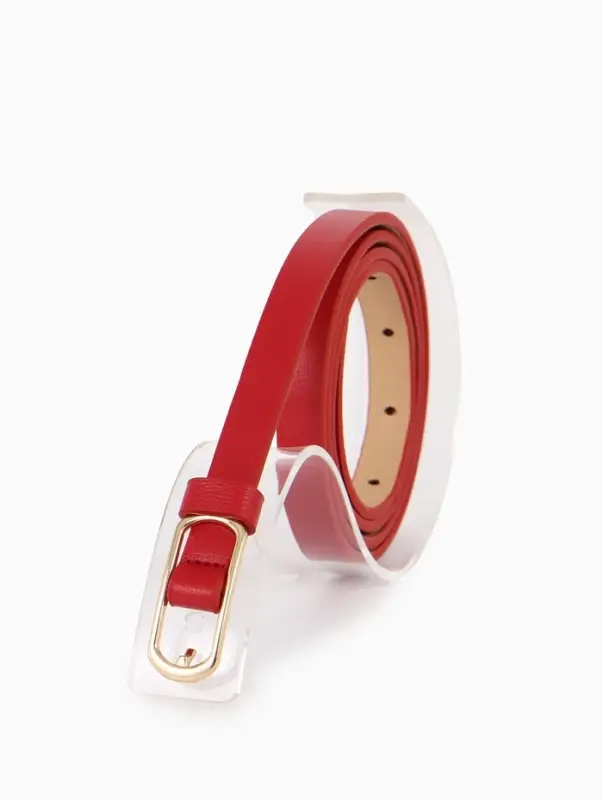 Ремень женский тонкий, 110&times;1.5 см, золотистая пряжка металл, красный