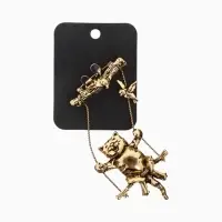 Брошь &laquo;Кот на качелях&raquo;, цвет чернёное золото