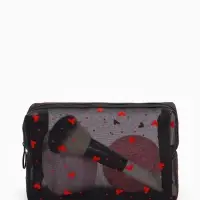Косметичка женская HEARTS, с рисунком, сетка, на молнии, чёрная