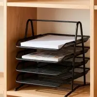 Лоток для бумаг А4, горизонтальный, металлическая сетка, 4 отделения, чёрный