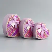 Набор подарочных коробок 3 в 1 сердца, сиреневый, 22&times;20&times;9; 18.5&times;17&times;7.5; 16&times;14&times;6 см