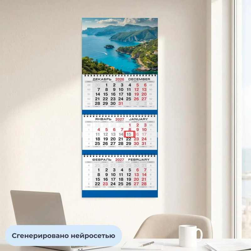 Календарь настенный 3-х блочный 2027 Attache Море в горах 295х710мм