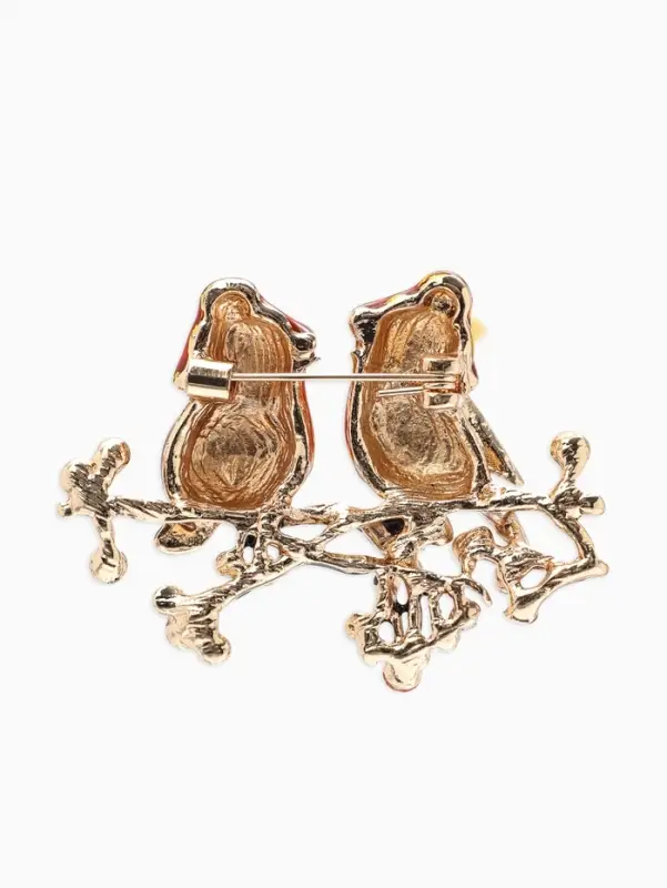 Брошь &laquo;Пара снегирей&raquo;, разноцветная в золоте