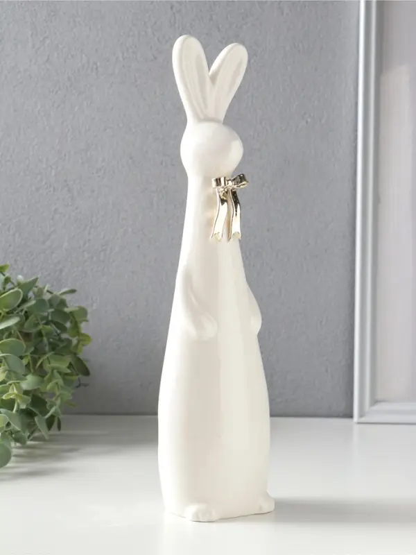 Сувенир керамика "Белый заяц с золотым бантом" 7,8х6,3х30,8 см