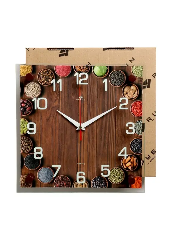 Часы настенные интерьерные &laquo;Специи&raquo;, серия: Кухня, бесшумные, плавный ход, 25&times;25 см, от батарейки 1&times;АА