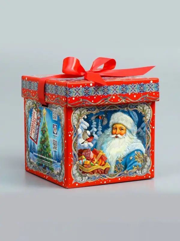 Подарочная новогодняя коробка крышка-дно с атласной лентой 17×17×17 см Подарочная новогодняя коробка крышка-дно с атласной лентой 17×17×17 см